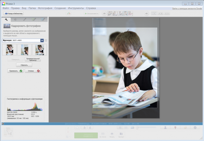 Автоматическое кадрирование в Google Picasa