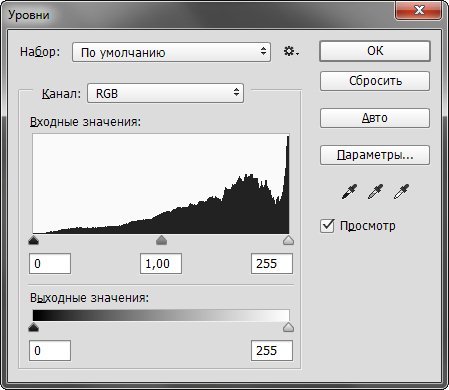 Гистограмма светлого кадра
